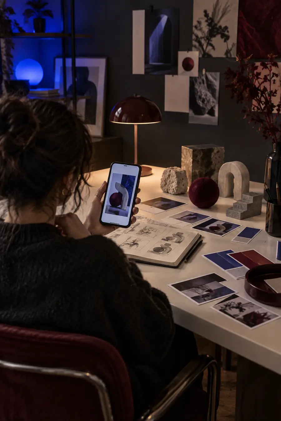 Mobile creative workspace with an early visual idea